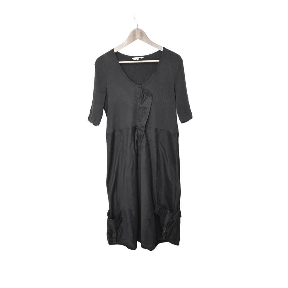 Sandwich Relaxed Grey Summer Midi Dress With Utility Pockets Cotton Lg